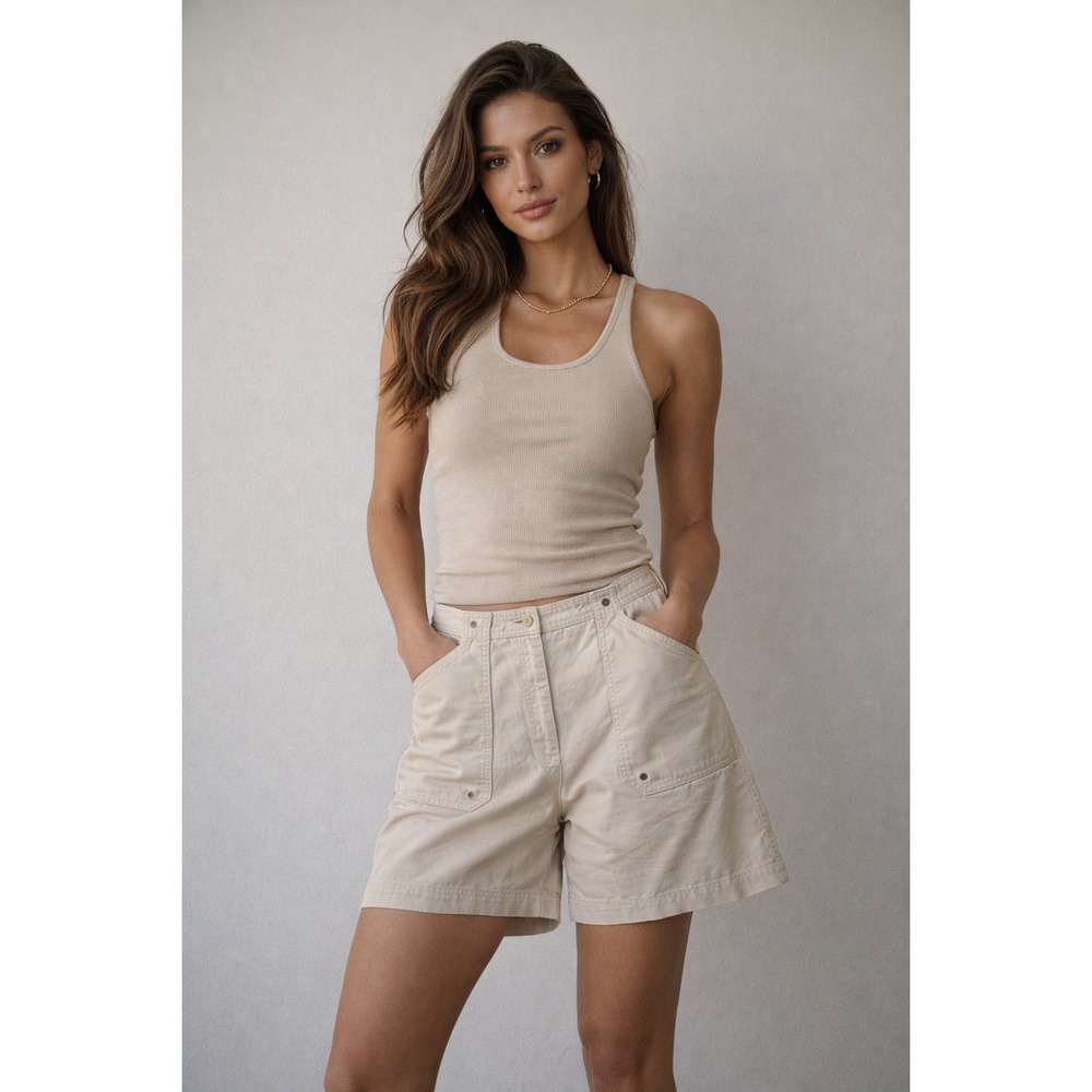 Lauren Ralph Lauren Cotton Canvas Shorts Sz 14 Light Khaki Coastal High Waist